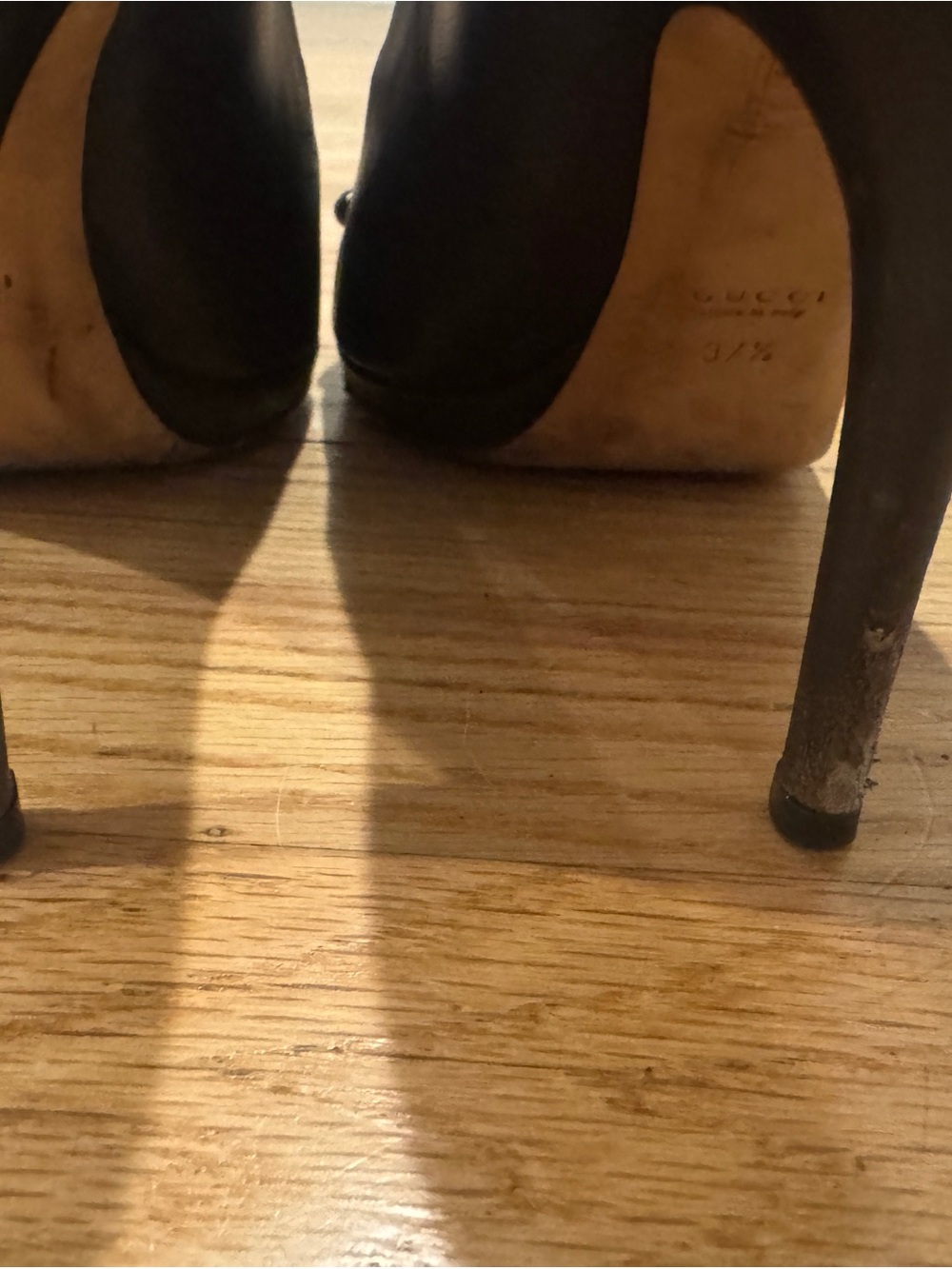 Gucci Dark Brown Leather Horsebit Peep Toe Pumps Heels Size 37.5 / US 7.5 - Picture 5 of 9